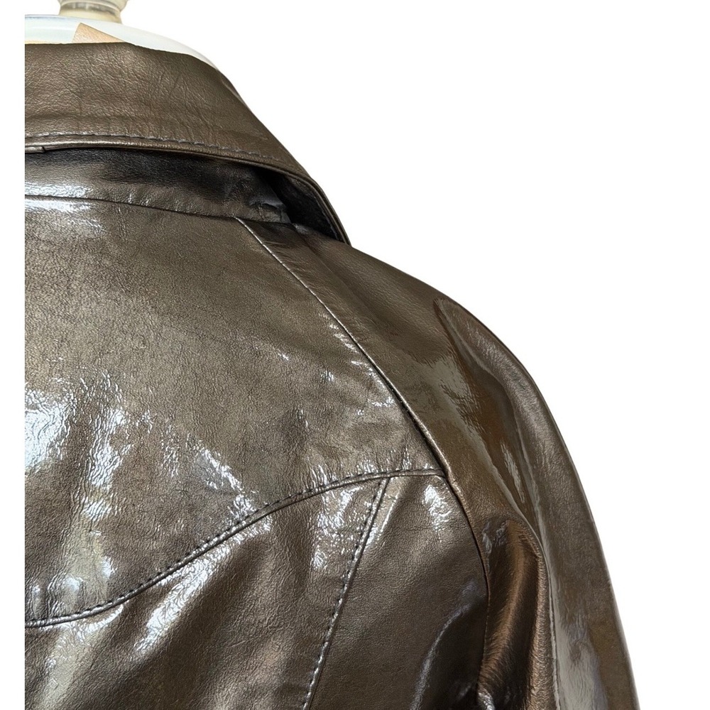 DOMA Leather Moto Biker Cropped Jacket Lacquered Glossy Edgy Gunmetal Gray SMALL - Picture 10 of 15